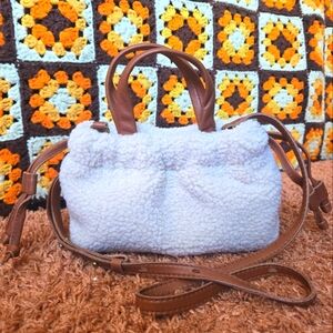 Madewell Piazza Cream Sherpa Brown Tan Leather Mini Crossbody Bag NWT